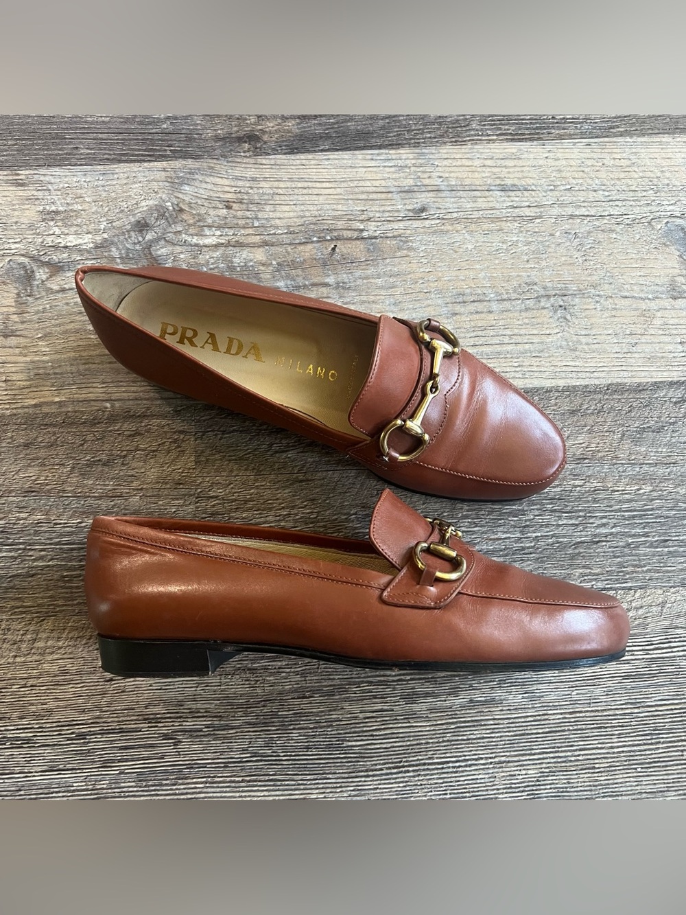 Prada Chestnut Leather Horsebit Loafers for Women Size 6